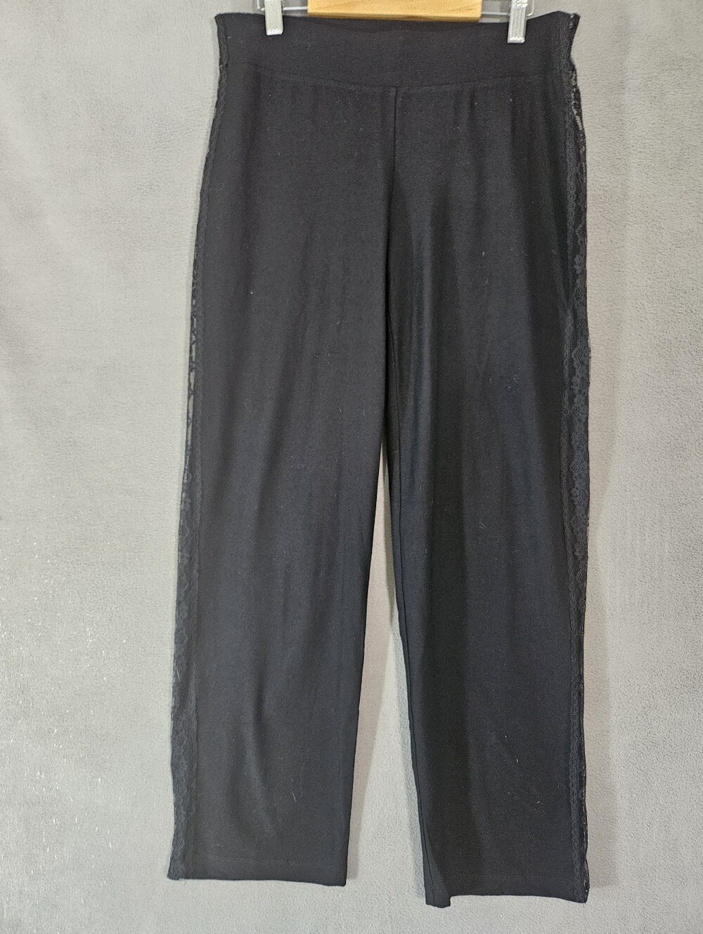 Eileen Fisher Petite PP Trousers Pants Straight Black Stretch Side Lace Witchey